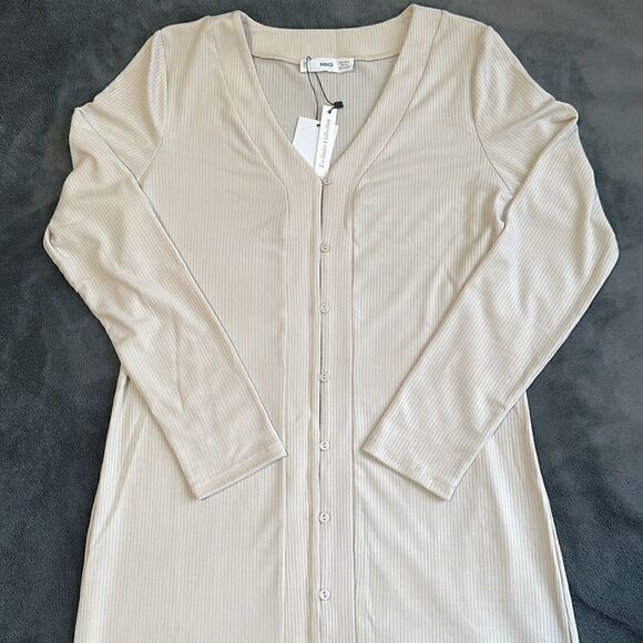 New MANGO Ribbed V Neck Cardigan Dress Size Small - Picture 1 of 8
